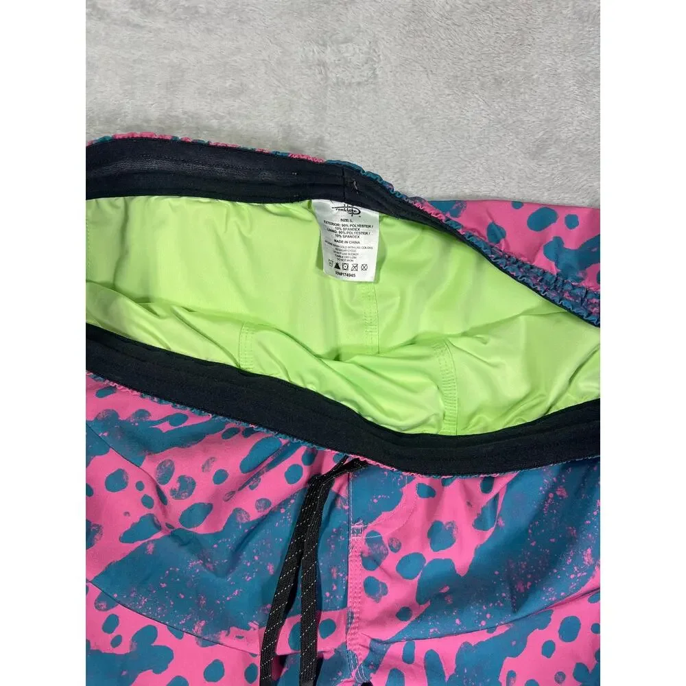 Reel Life Swim Shorts Men's Pink Blue Stretch Lined Trunks Large